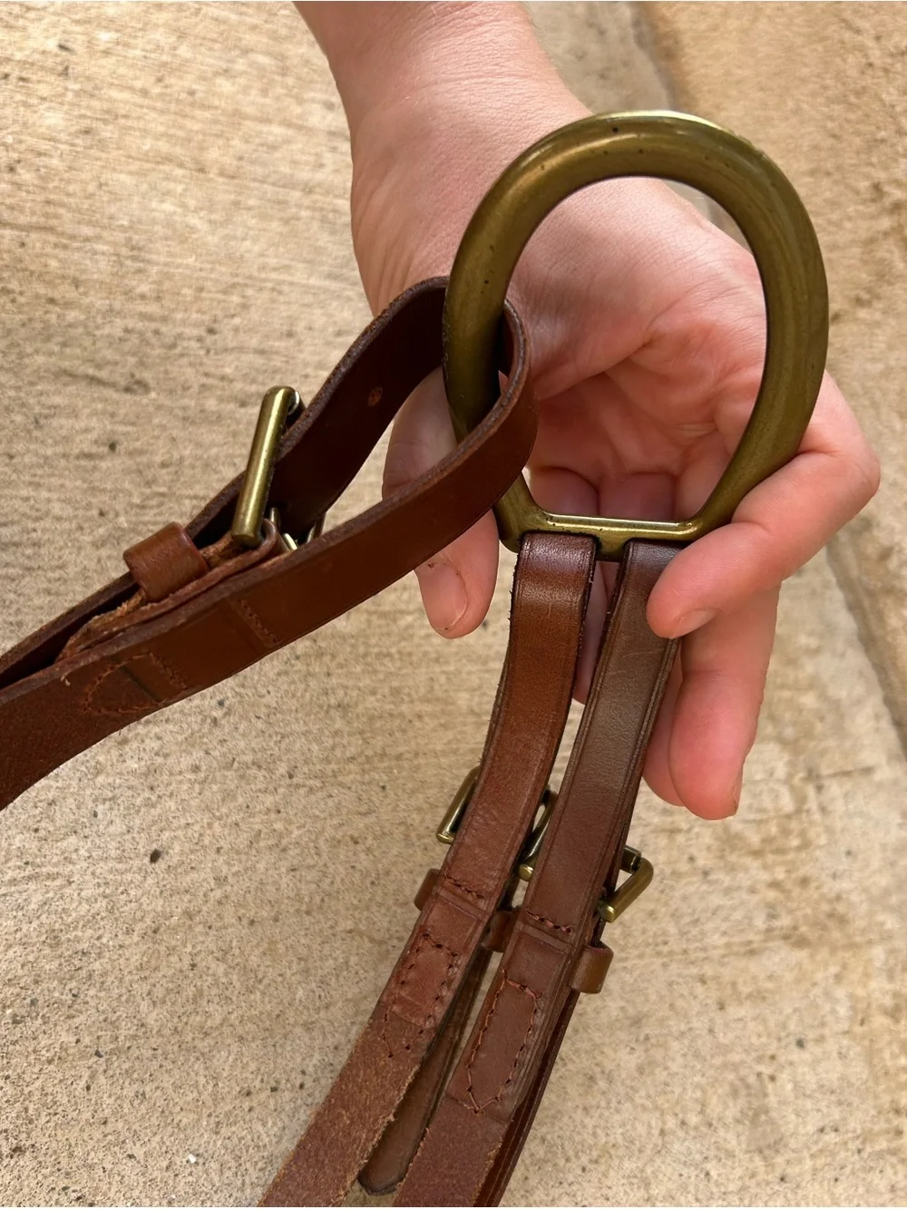 Vintage Lauren Ralph Lauren Equestrian Style Brown Leather Belt with Gold Buckle